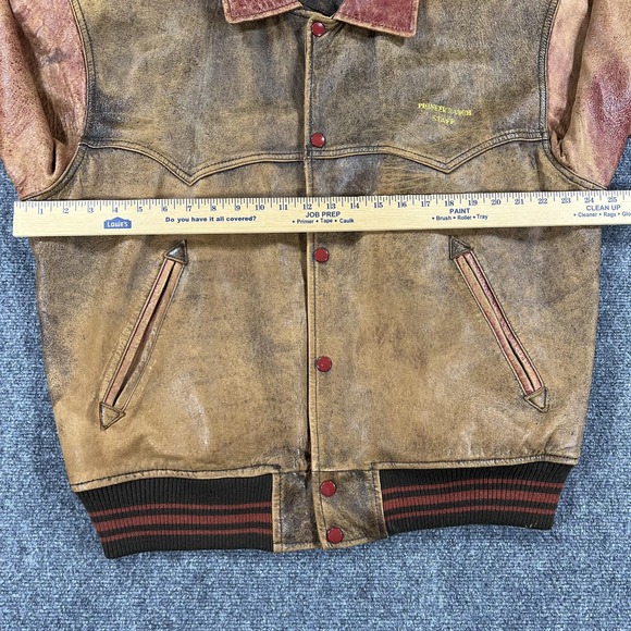 Vintage Pioneer Wear Jacket Mens XL Brown Leather Western Ranch Staff Bomber 80s - Picture 11 of 13